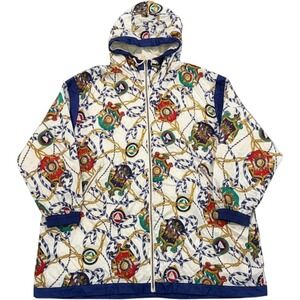 Lady Lavon Women 3X Vintage Nautical Chain Crest Print Hooded Windbreaker Jacket